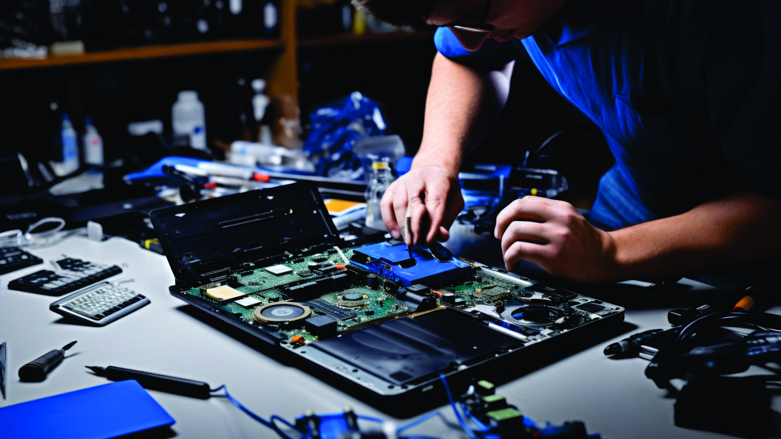 Technician repairing electronics